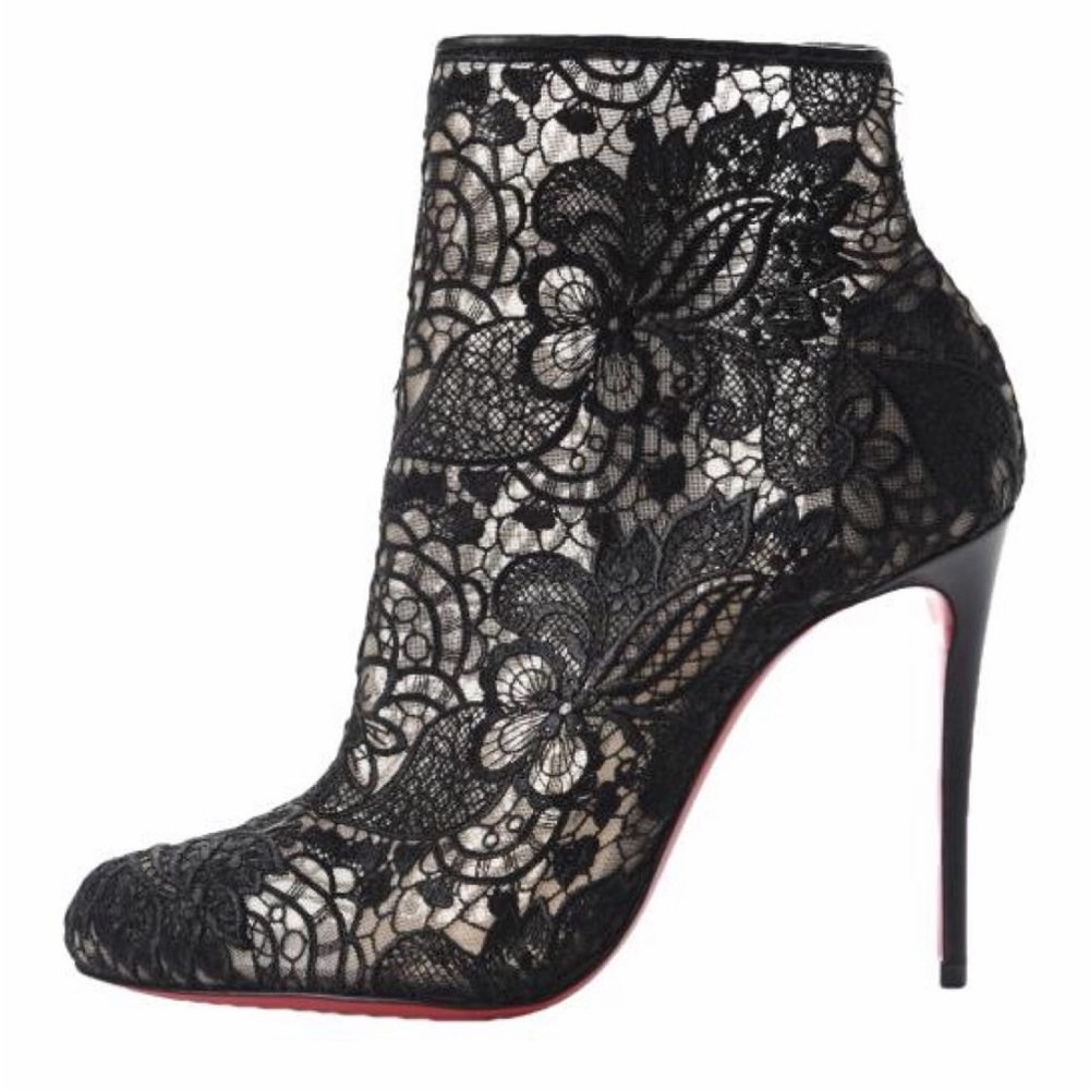 Christian Louboutin Mesh Guipure Wax Lace Miss Tennis 100 Ankle Boot 37.5 black